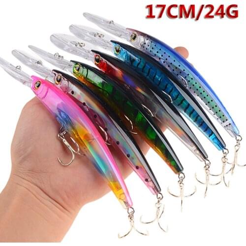 1 Pcs 17cm 24g Big Fishing Lures Floating Laser Minnow Hard CrankFish Bait Fishing Wobbler With BKB Treble Hooks Bass Bait Pesca