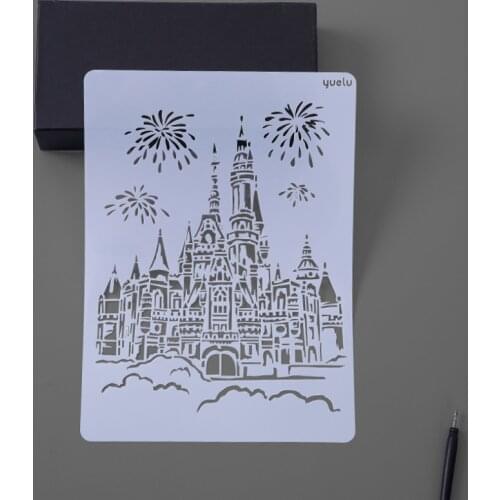 1pc Castle Stencils Painting Template Reusable DIY Scrapbooking Photo Album Decorative Office School Supplies Drawing Template