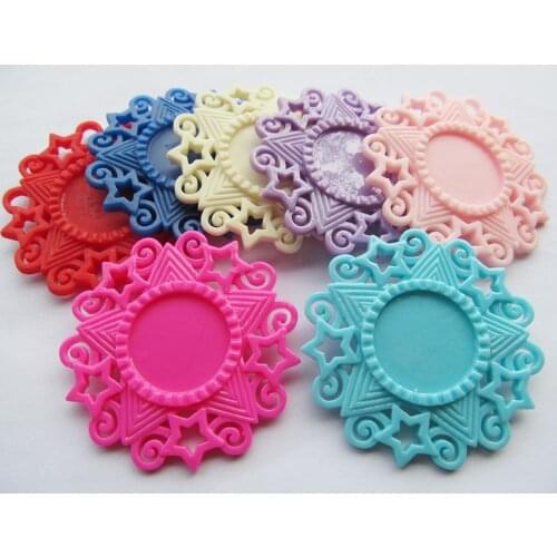 30pcs 8 Colors Flatback Resin Star Charm Finding,Filigree Border Base Setting Tray,for 25mm Cabochon/Cameo