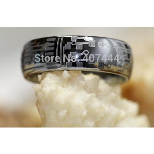 Free Shipping USA UK Canada Russia Brazil Hot Sales 8mm Silver Dome CIRCUIT BOARD Design Mens Tungsten Ring Wedding Band