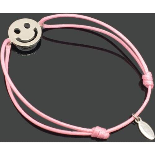 Wish Bracelet Stainless Steel Smile Face Pendant Good Luck Bracelet Charm Adjustable String Cord Bracelet For Women Girls