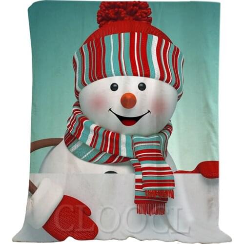 CLOOCL Christmas Flannel Blankets Cartoon Snowman Red Hat Scarf Gloves Plush Quilts Christmas Blanket Keep Warm Festival Gifts