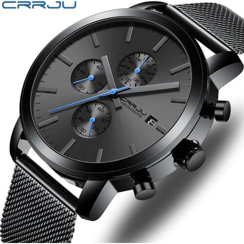 CRRJU Fashion Mens Watches 2020 Luxury Top Brand Quartz Watch Military Sport Mesh Strap Waterproof Wrist Watches Men Relogios