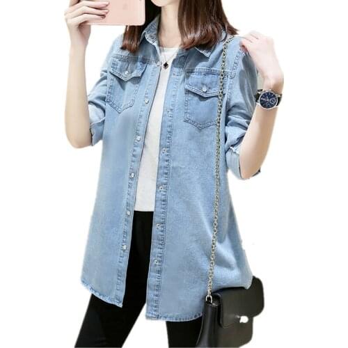Cotton Denim Shirt Women Spring and Autumn Long-sleeved Plus Size Jeans Shirt Camisa Jeans Feminina Female Casual Clothing Tops