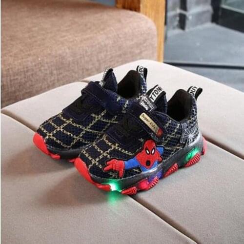Hot Led Spiderman Kids Sneakers Boys Girls Light Children baby Shoes mesh sport Boys Girls Spider man Led Light Shoes Size 21-30