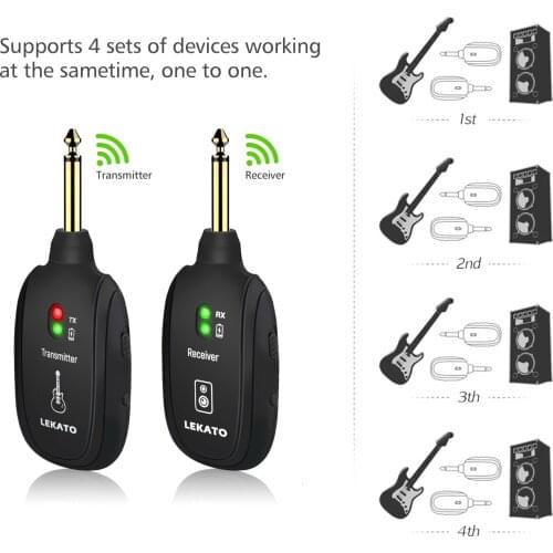 LEKATO A8 UHF electric guitar wireless transmitter Bass Audio System Transmitter Receiver Guitar Wireless 50M Range 4 Channels