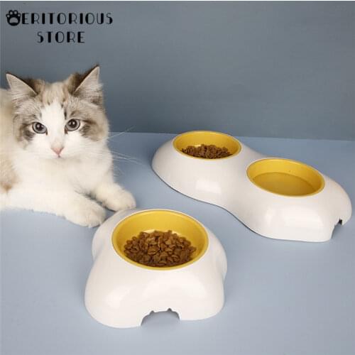Cute Double Pet Bowl Egg Yolk Bowl Dog Food Water Feeder Plastic Pet Drinking Dish Feeder Cat Puppy Feeding Bowls Dog Supplies