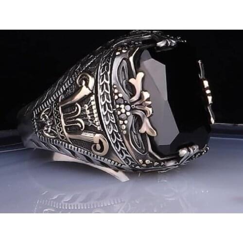 Turkish handmade 925K sterling silver jewelry black onyx stone mens ring all size