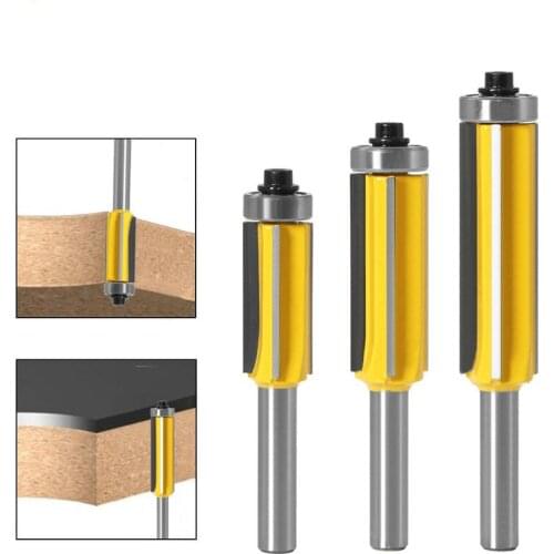 3PCS 8MM Shank 4 Flush Trim Router Bit Set Milling Cutters with Bearing for Wood Template Pattern Bit Wood Cutter Milling Tools