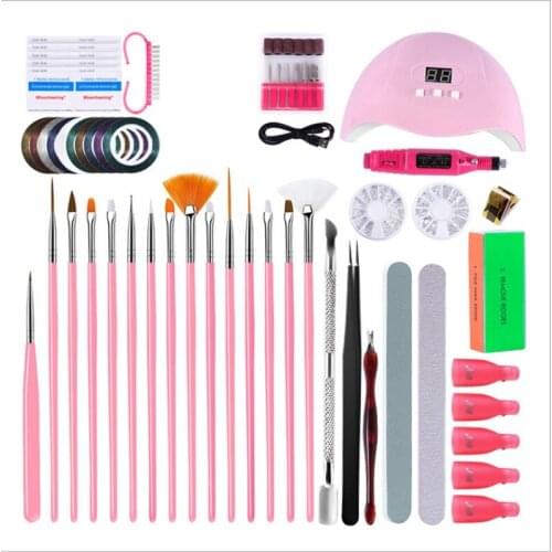 Manzilin Nail Art Tool Set, With Nail Lamp, Nail Lengthening Polisher, Nail File, Painted Pen, Nail Art Decoration Set