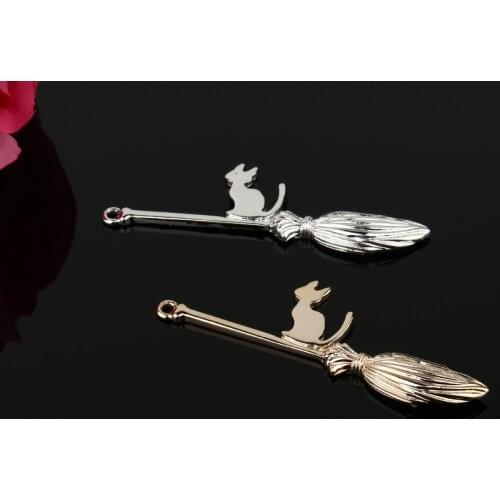 3pc 68mm Punk Cartoon Cute Cat Magic Witch Broom Cabochon Diy Handmade Pendant Necklace Bracelet Accessories Men Womens Jewelry