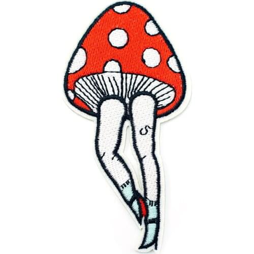 Walking Mushroom (Size:5.0x10cm) Patch Badges Embroidered Applique Sewing Clothes Stickers Garment Apparel Accessories