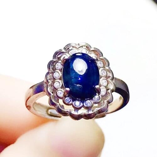 Natural real black sapphire ring 925 sterling silver 6*8mm 1.6ct gemstone Per jewelry Fine jewelry X215916