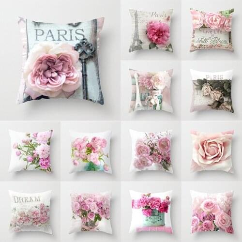 Euro Style Home Decor Cushion Cover 45x45cm Rose Flower Throw Pillow for sofa Mediterranean pillow case for Mothers' Day