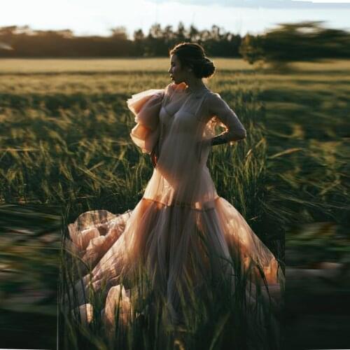 Extra Puffy Tulle Maternity Dresses Robe Women Fluffy Long Dresses Photo Shoot Baby Shower See Through Party Prom Gowns