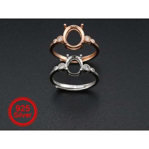 Oval Prong Ring Settings Blank Adjustable Simple Rose Gold Plated Solid 925 Sterling Silver DIY Bezel for Gemstone 1224044