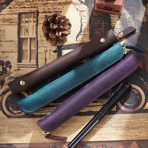 7.5 Inch Geniues Leather Singel Pen Holder,Pencil Box,Pencil Case,Large-capacity Stationery,Makeup Brush Storage Box