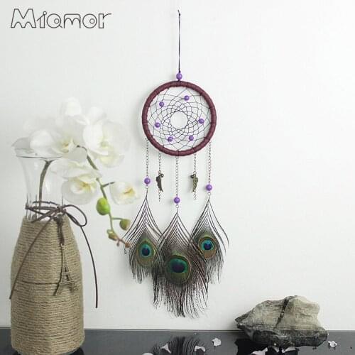 MIAMOR Handmade Dream Catcher With Peacock Feathers Home Wall Hanging Pendant Decoration Accessories Ornament Amor063