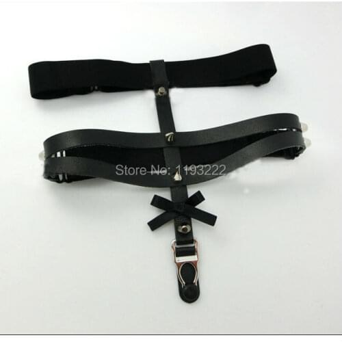 Sexy Fashion New Handcrafted Three Lines Bow Garter Belt Punk Studded Rivet PU Leather Leg Belts