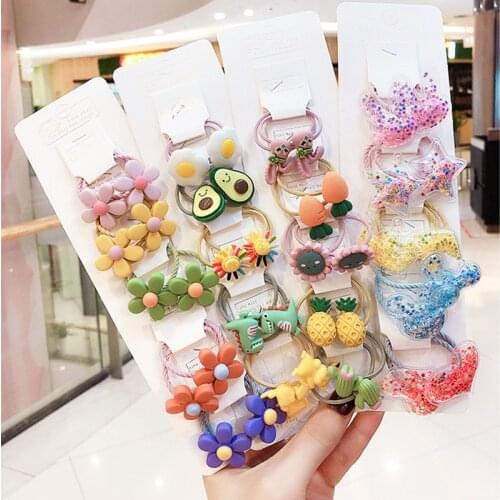 10Pcs/Set Children Cute Cartoon Flower Fruit Rubber Bands Girl Sweet Princess Elastic Hair Bands Scrunchies Kid Hair Accessories