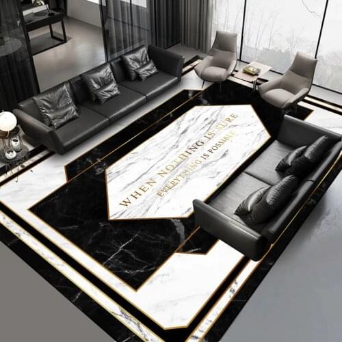 Luxury black and white geometric marble carpet custom made 2.6m width floor mat plush printing rug for living room bedroom mat