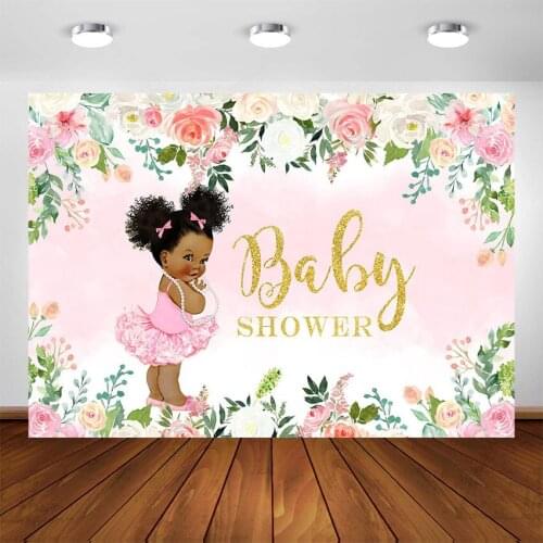 Pink Floral Princess Baby Shower Photography Backdrops Flower Baby Girls Birthday Party Decorations Customize Photo Background