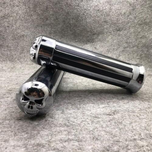 1" Chrome Skull Bar End Motorcycle Hand Grips Aluminum 25MM Motorbike Handlebar For Yamaha Road Star Honda Suzuki Kawasaki