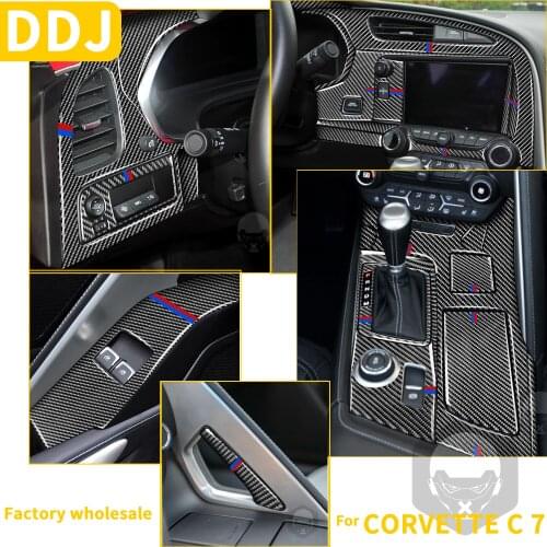 Customized DIY Carbon Fiber Interior Sticker Kit For Chevrolet Corvette C7 2014-2019 Dashboard Inserts Gear Shift Panel Trim Set