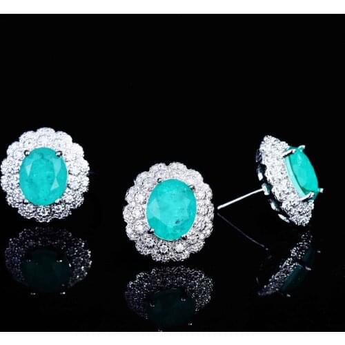 QTT Simple Sterling silver 925 Jewelry Sets Paraiba Tourmaline Gemstone Earrings Ring Set For Women Wedding Anniversary Gift