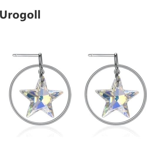 Genuine 925 Sterling Silver Fine Jewelry Star Shaped Crystal Earrings For Women Luxury Engagement Wedding Silver 925 Jewelry