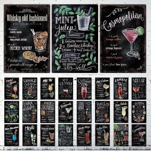 Whisky Old Fashion Metal Sign Drinks Black Background Drinks Metal Plaque Tin Signs Vintage Cocktail Whiskey Iron Painting
