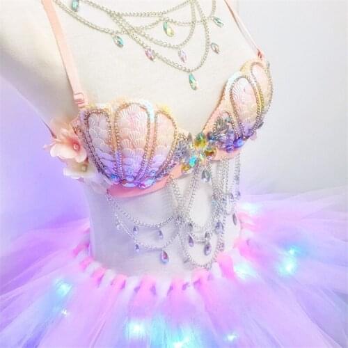 Ballroom dance led light costumes women sexy Tutu dresses luminous catwalk performance shell cloth stage skirt dj party bar club