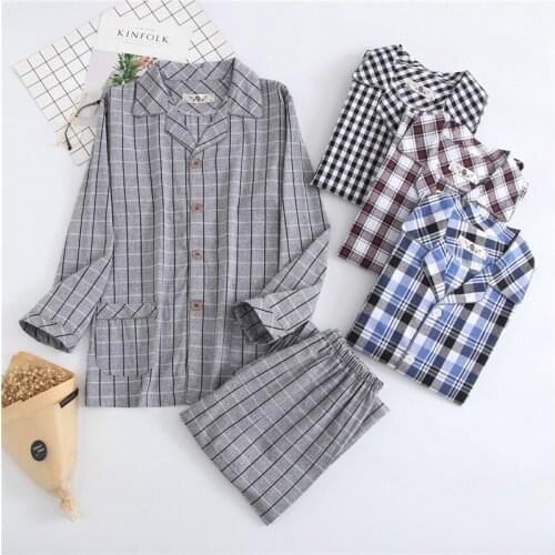 Loose pajamas lattice suit Plus size sleepwear mens spring and autumn пижама cotton long-sleeved home service thin summer