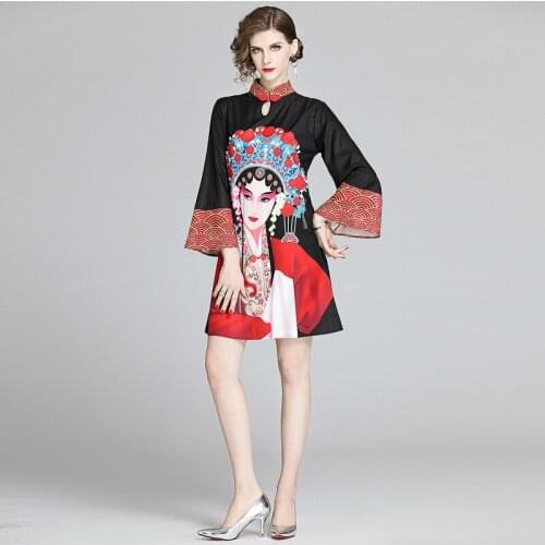 Traditional Chinese Dress Clothing ForWomen Vintage New Modern Qipao Printed Spring Autumn A-Line Ethnic Mini Dresses Female