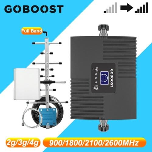 GOBOOST GSM 900 2g 3g 4g Cellular Amplifier LTE 1800 2600 UMTS 2100 MHz Signal Booster Repeater With 4G Antenna 10M Cable kit