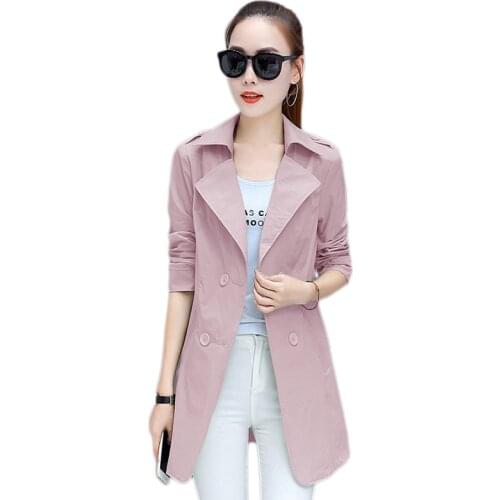 Windbreaker womens coat 2020 spring autumn new all-match slim medium long Pu coat summer thin Womens trench coat trend