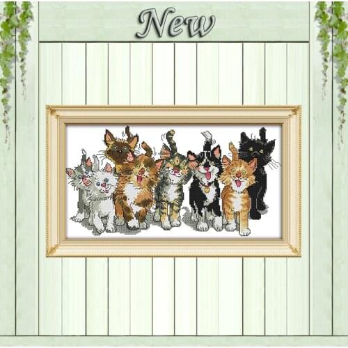 Eight Cats colorful animal painting counted printed on canvas DMC 14CT 11CT Chinese Cross Stitch Needlework Sets Embroidery kits