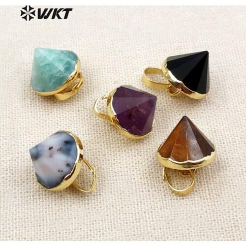 WKT WT-P1309 2018 New Design Cute Mini Taper Shape Natural Stone Fashion Trendy Wome Necklace Pendant with Metal Plated