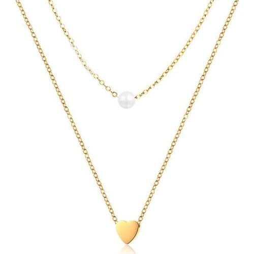 Stainless Steel Mini Delicate Women Pearl Mini Heart Gold Pendant Necklace Women Fashion Jewelry Gift For Him with Chain