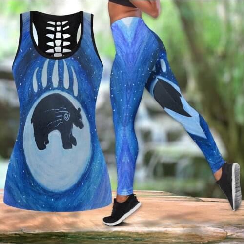 Animal Bear Printed 3D Blue Hollow Tanktop Women Sexy Vest Girls Fashion Tank tops Clothes ropa mujer Oversize Drop ship