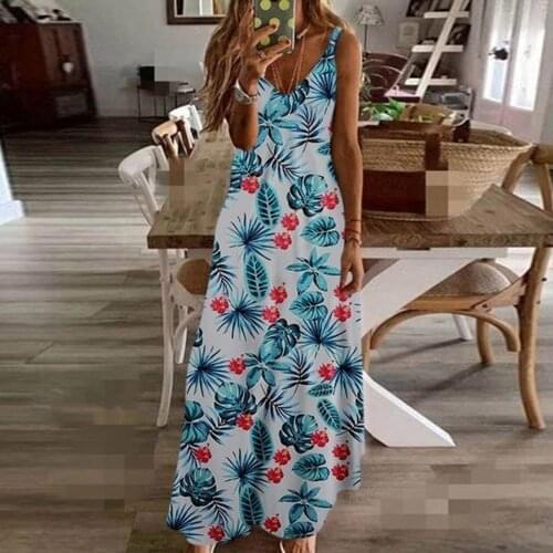 Women Dresses Ladies Sleeveless V-neck Camisole A-line Camisole Casual Floral Print Long Dress For Women 2021 Vestidos