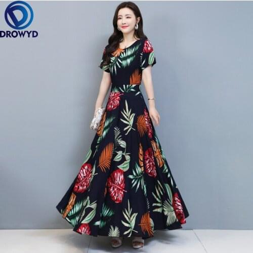 Fashion Women Yellow Dress Robe 2021 Summer Beach O-neck Chiffon Floral Print Short Sleeve Long Ropa Mujer Party Dresses Vestido