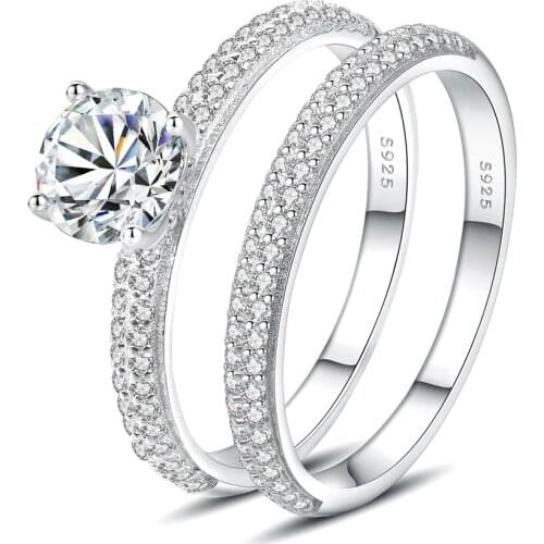 1set ring solid S925 sterling silver18K platinum plating inlay zircon gemstone fashion women jewelry