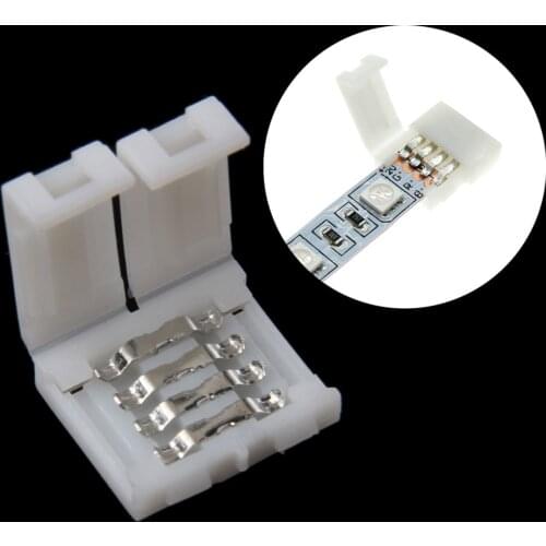 Solderless Clip-on Coupler Connector 4 Pin 10mm For 5050 RGB LED Strip Light