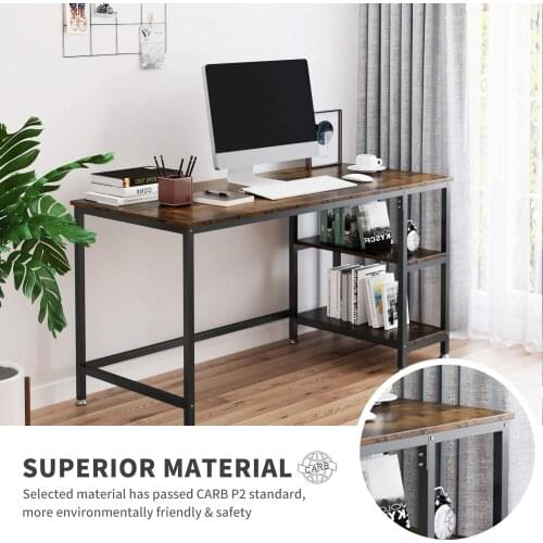 120x60x75cm Home Office Desk With Storage Rack Shelf Modern Wood Multiple Compartments Study Work Computer Laptop Gaming Table