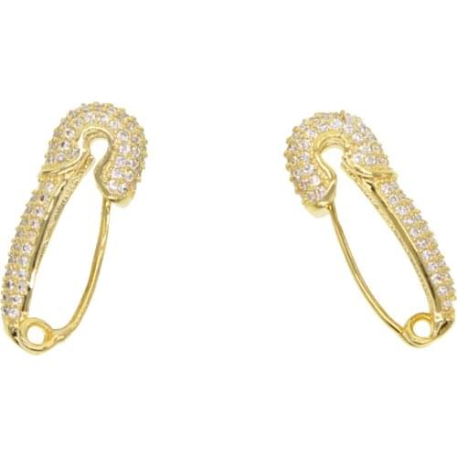 2019 Hot Selling PUNK Rock Brief Style Gold color Small Safety Pin Shape paved cz Stud Earring For Women delicate dainty