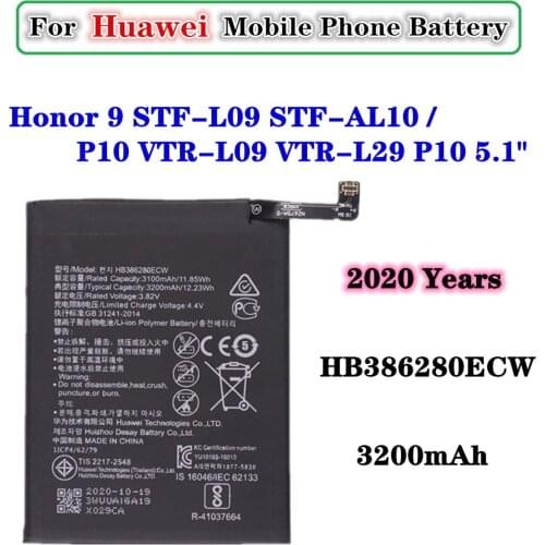 2020 Years HB386280ECW 3200mAh Replacement battery For Huawei P10 VTR-L09 VTR-L29 P10 5.1" / Honor 9 STF-L09 STF-AL10 Batteries