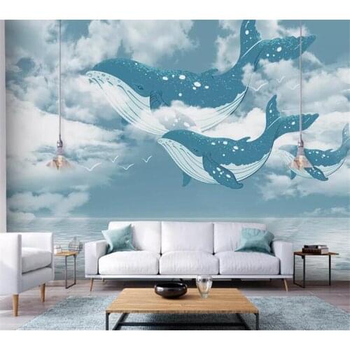 3DBEIBEHANG Nordic Wallpapers 3D Fashion Mural Creative Mediterranean Ocean Sky Whale Childrens Room Bedroom Home Background