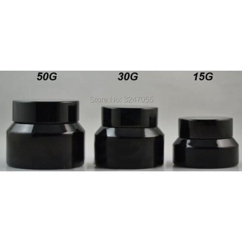 50G 30G 15G 15pcs/lot Glass Empty Black Cream Jar, DIY Cosmetic Mask Refillale Container, Professional Cosmetic Packing