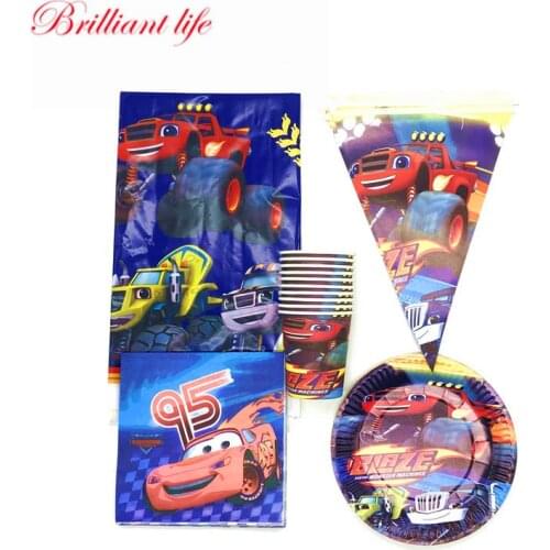 51/81pcs Blaze And The Monster Machines Cartoon Disposable Cup Plate Napkin Birthday Party Decoration Flag Tablecloth Supplies
